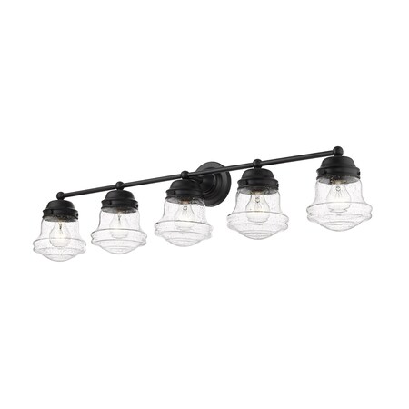 Z-Lite Vaughn 5 Light Vanity, Matte Black And Clear Seedy 736-5V-MB